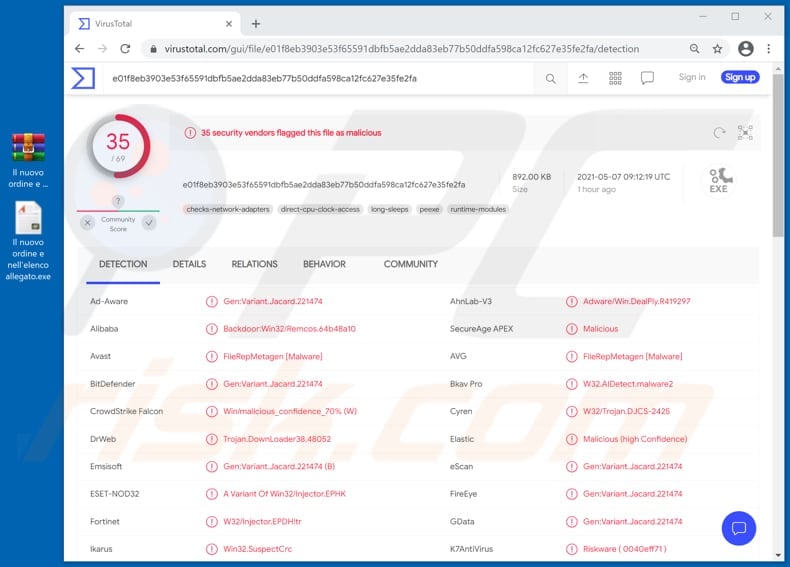 vecchia brianza chocolab email virus virustotal detections