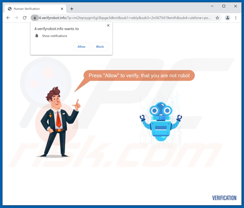 verifyrobot site pop-up redirects