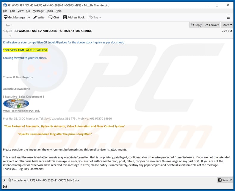 WMS Technologies Email Virus malware-spreading email spam campaign