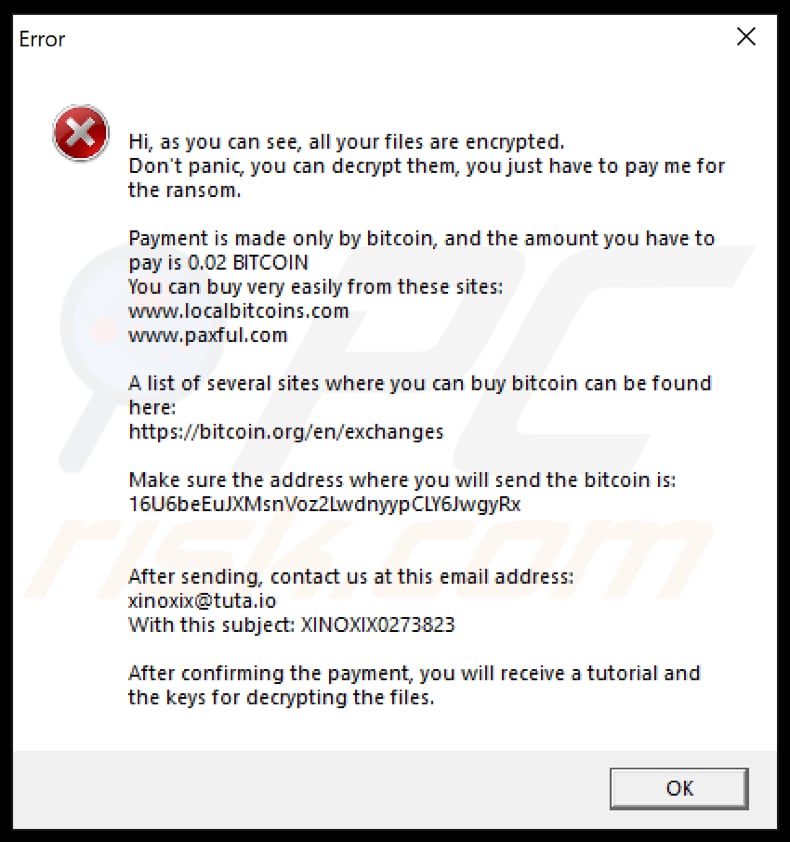 xino ransomware pop-up window
