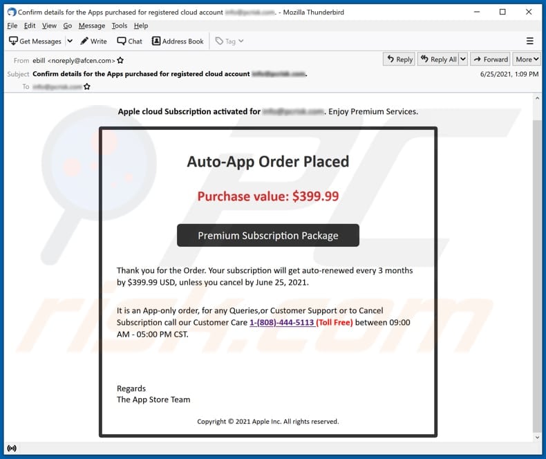 Scam Email – Apple iCloud – Well Eye Never