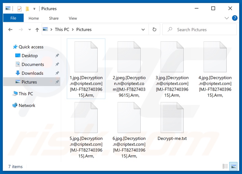 Files encrypted by Arm ransomware (.Arm, - extension)