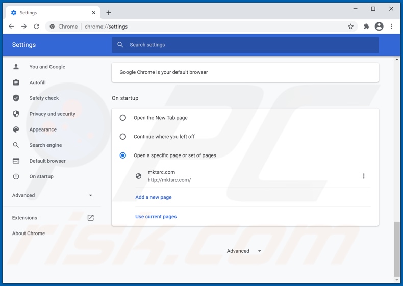 Removing mktsrc.com from Google Chrome homepage