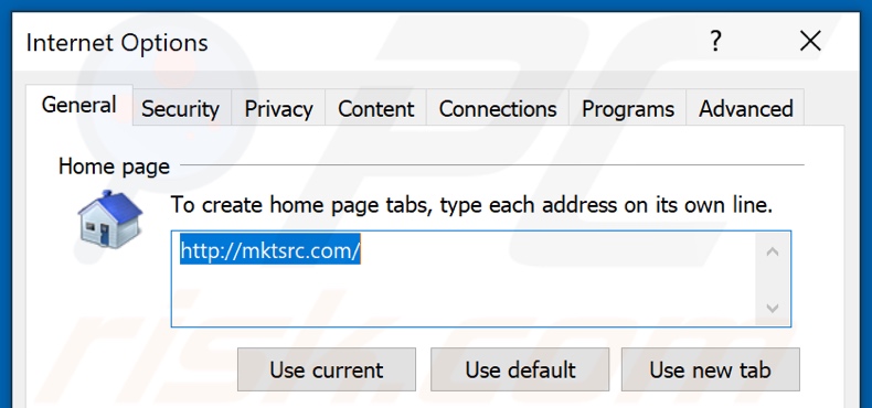 Removing mktsrc.com from Internet Explorer homepage