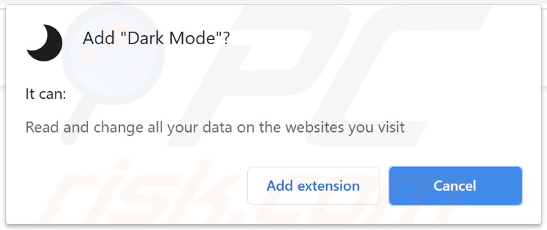 Dark Mode browser hijacker asking permission to track data