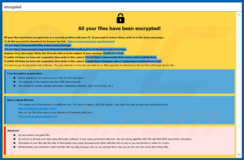 Dewar ransomware updated pop-up window