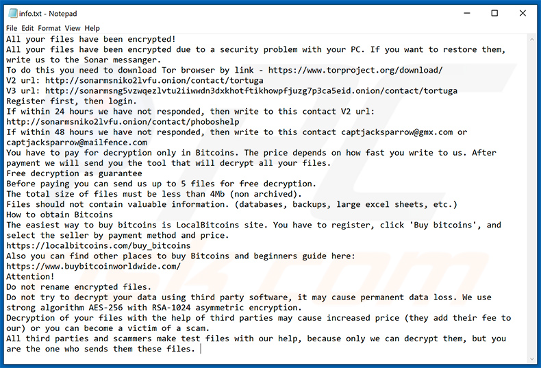 Dewar ransomware updated text file