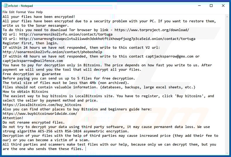 Dewar ransomware updated text file
