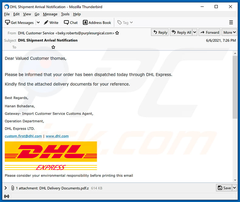 DHL Express-themed spam email spreading Agent Tesla (2021-06-08)