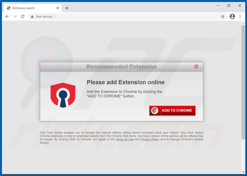 Website used to promote Dictionary Search browser hijacker