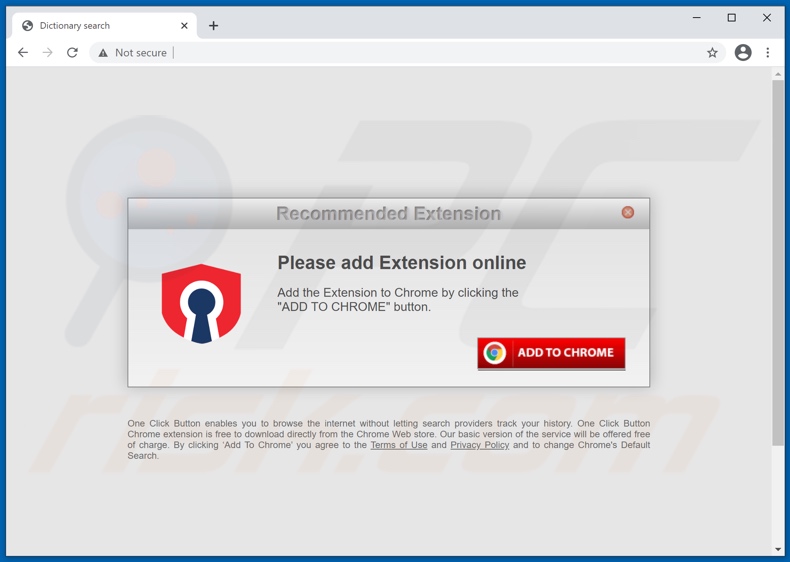 Website used to promote Dictionary Search browser hijacker