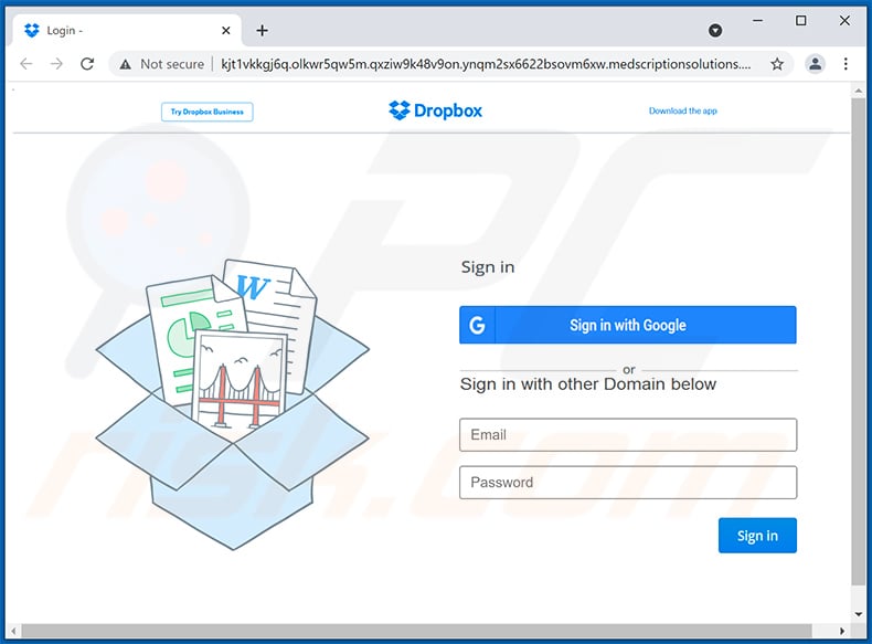 Dropbox-themed phishing website