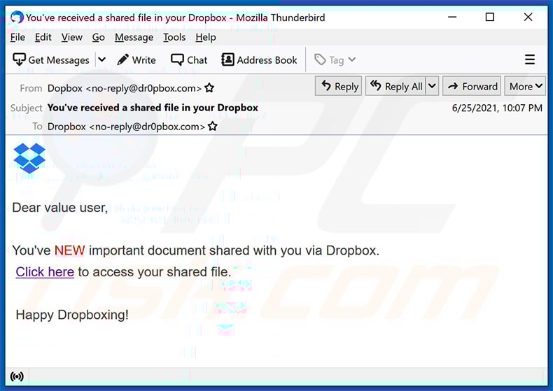 Dropbox-themed spam email (2021-06-30)