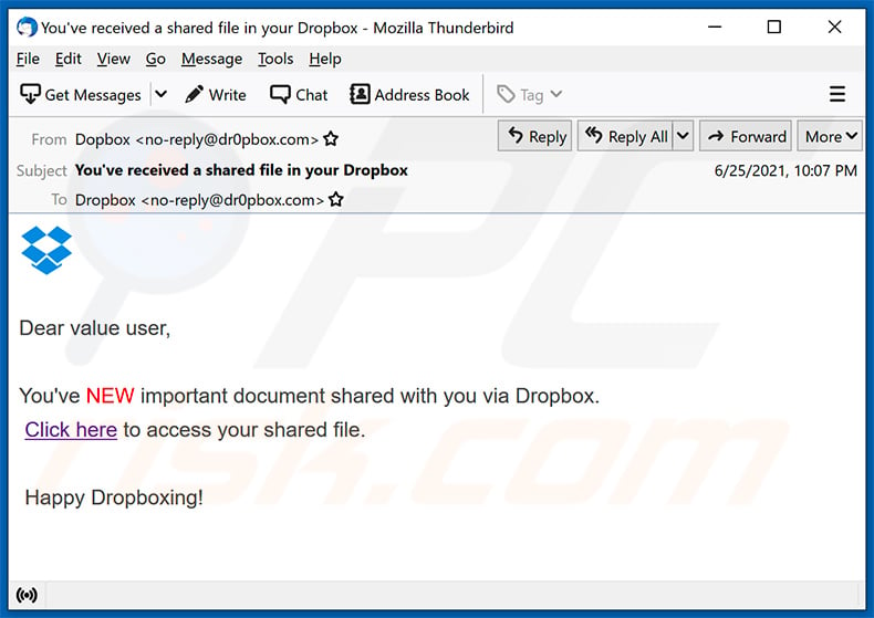 Dropbox-themed spam email (2021-06-30)