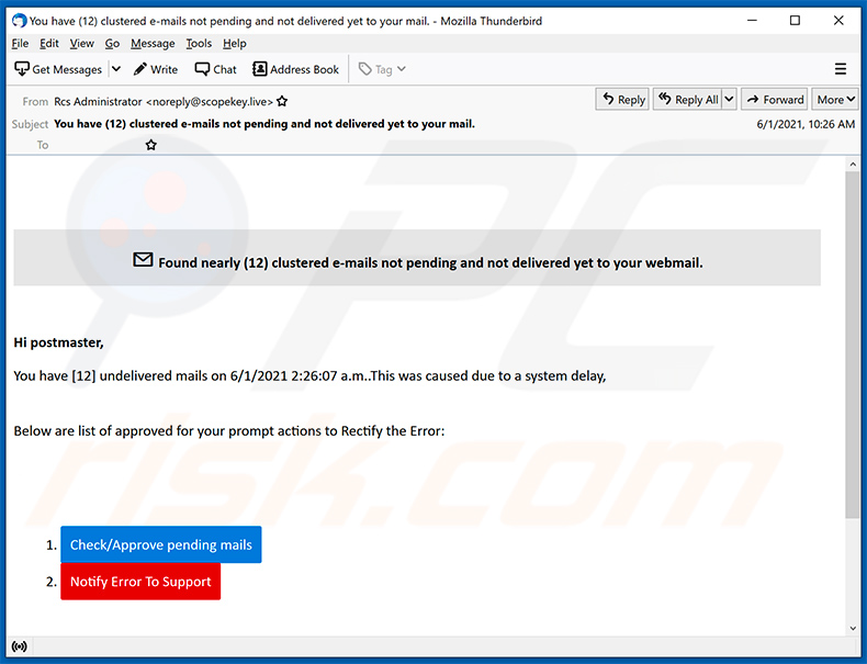 Clustered E-mails scam (2021-06-04)