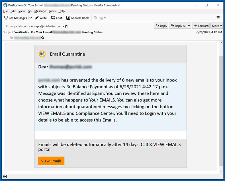 Email quarantined-themed spam (2021-06-30)