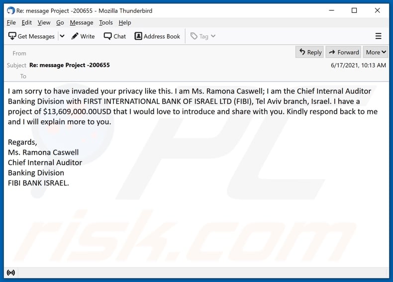 FIRST INTERNATIONAL BANK OF ISRAEL email spam campaign