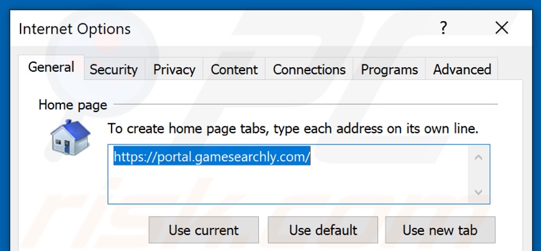 Removing gamesearchly.com from Internet Explorer homepage