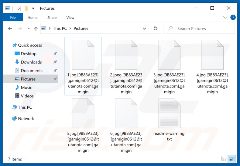 Files encrypted by Gamigin ransomware (.gamigin extension)