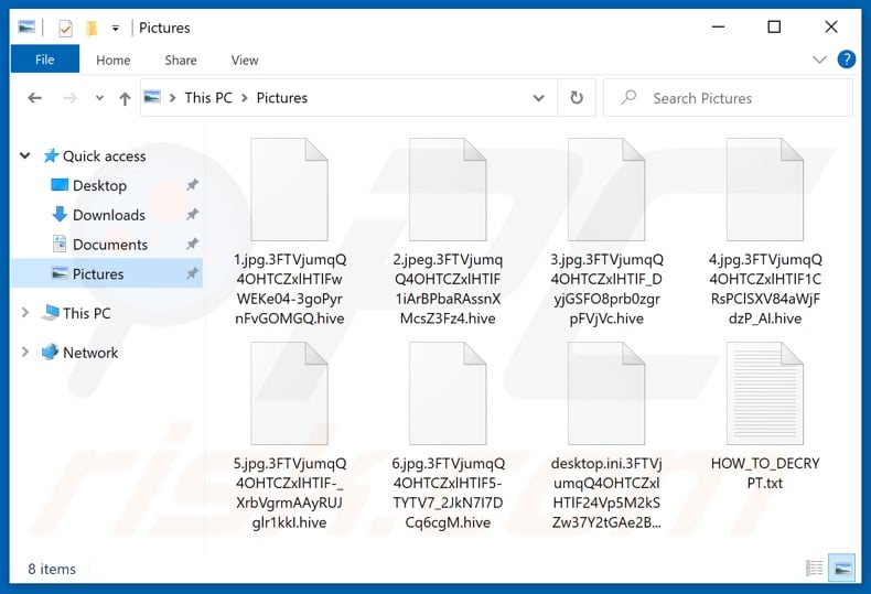 Files encrypted by Hive ransomware (.hive extension)