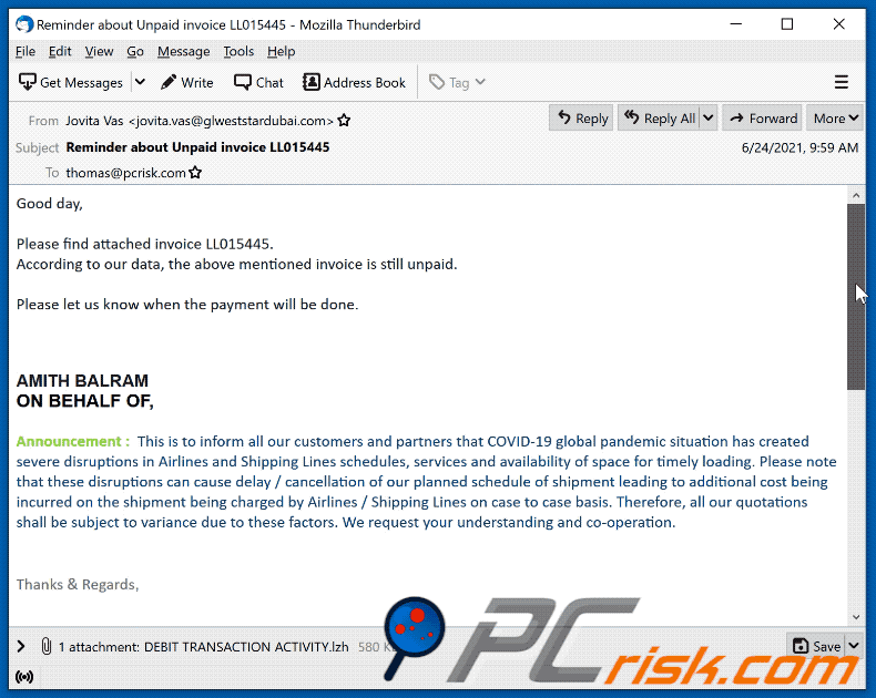 Invoice-themed spam email promoting malware (2021-06-30)