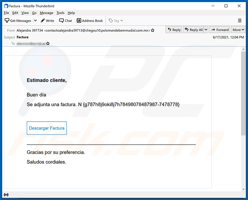 Spanish variant of invoice-themed spam email
