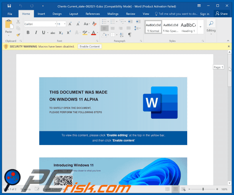 Malicious MS Word document spreading JSSLOADER RAT