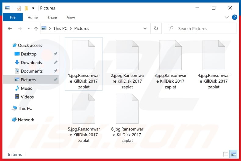 Files encrypted by KillDisk ransomware (.Ransomware KillDisk 2017 zaplat - extension)