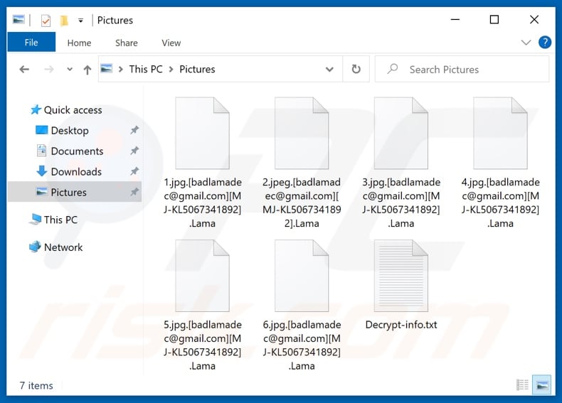 Files encrypted by Lama ransomware (.Lama extension)