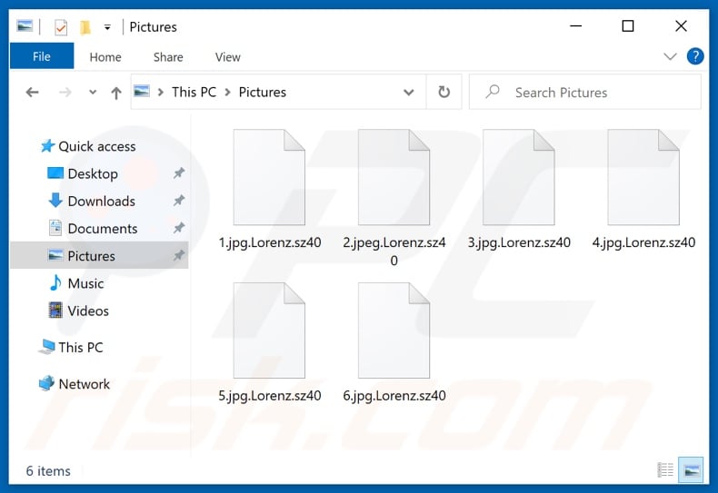Files encrypted by Lorenz ransomware (.Lorenz.sz40 extension)