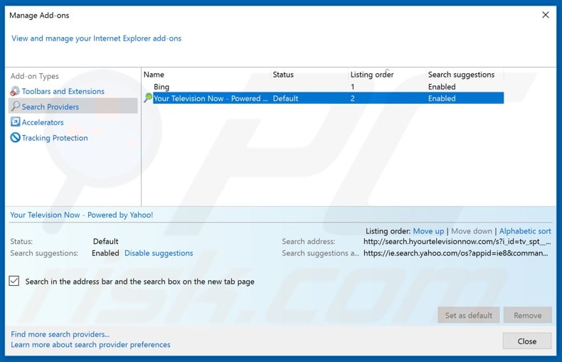 Removing mediatab.club from Internet Explorer default search engine
