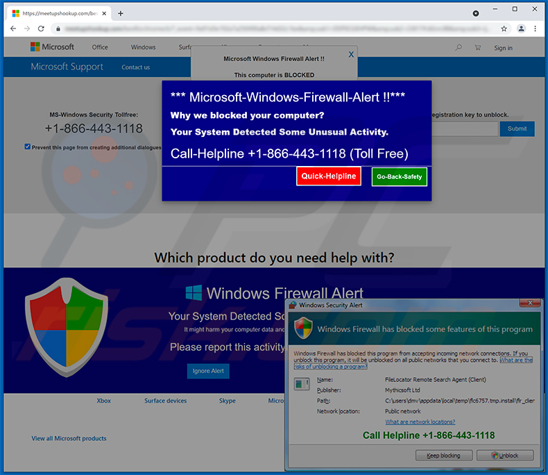 Microsoft Windows Firewall Alert pop-up scam
