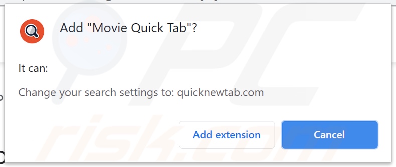 Permissions requested by Movie Quick Tab browser hijacker