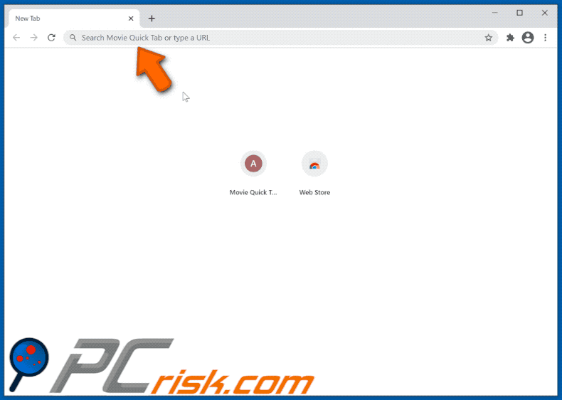 Movie Quick Tab browser hijacker causing a redirection chain ending with Bing (GIF)