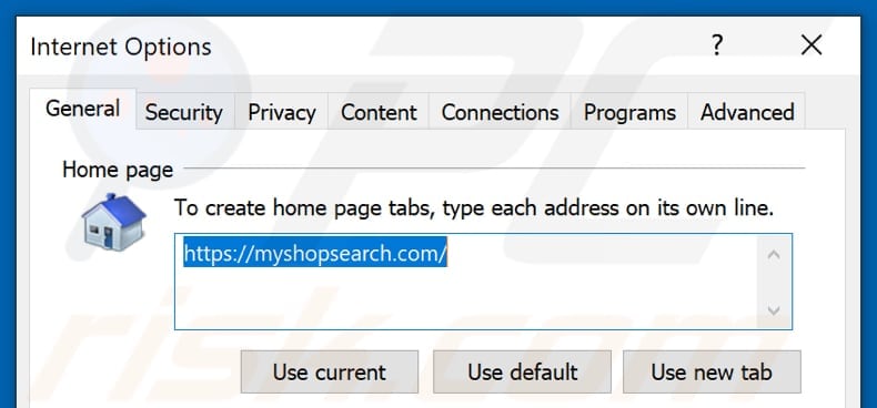 Removing myshopsearch.com from Internet Explorer homepage