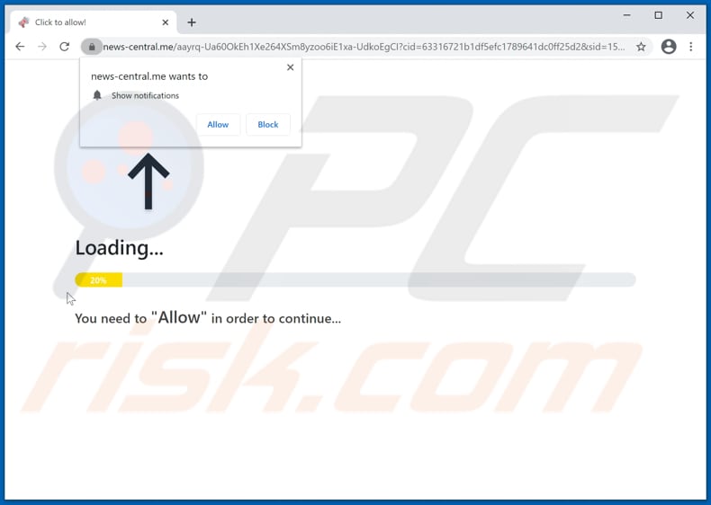 news-central[.]me pop-up redirects