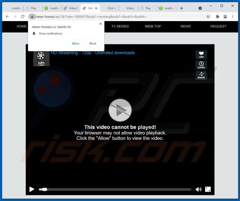 news-howaci[.]cc pop-up redirects