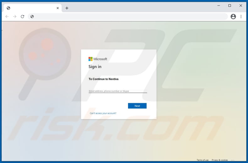 nextiva email scam fake microsoft login page