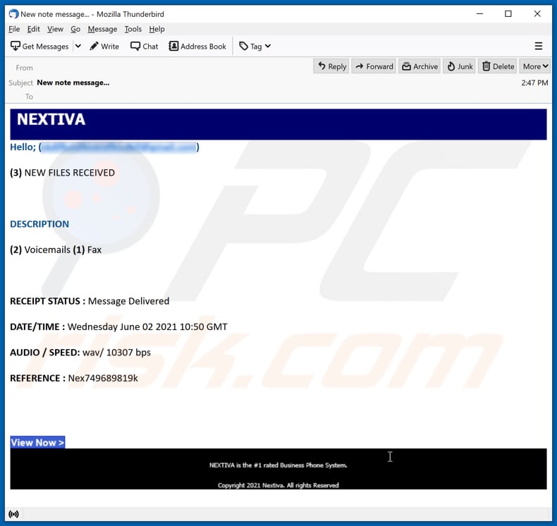 Nextiva email scam email spam campaign