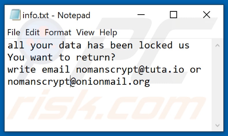 Nmc ransomware text file (info.txt)