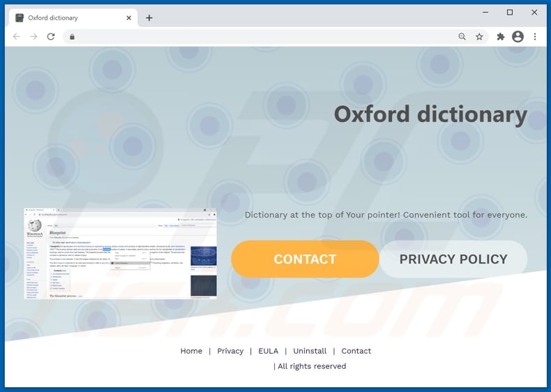 Oxford Dictionary adware promoting website