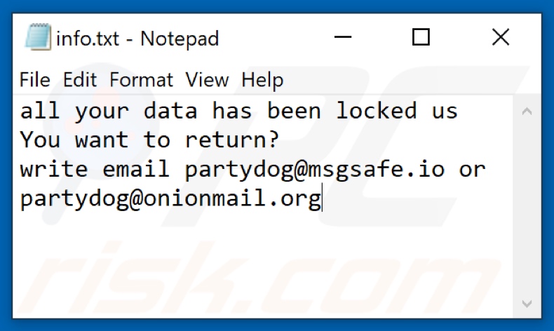 PARTYDOG ransomware text file (info.txt)