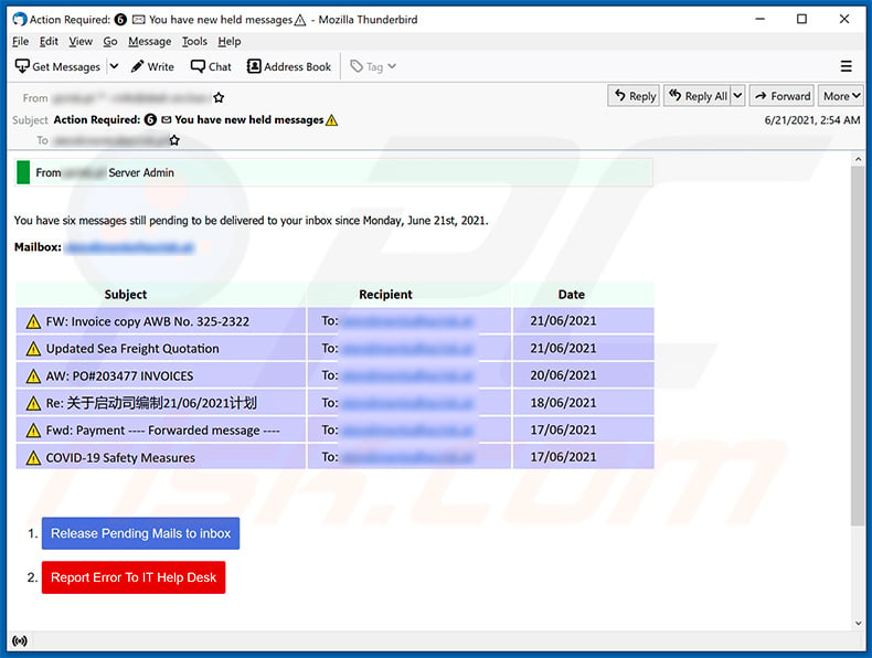 Clustered E-mails Pending Email Scam (2021-06-30)