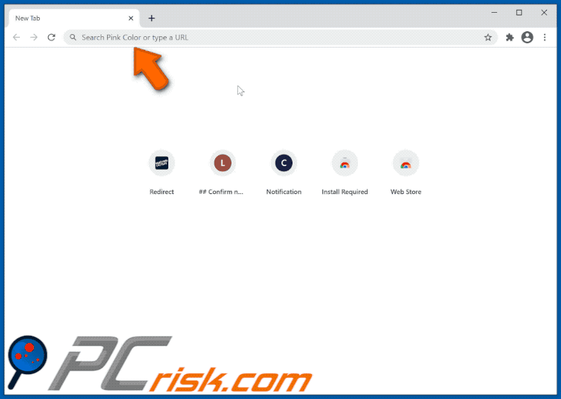 Pick Color browser hijacker redirecting to websearches.club fake search engine (GIF)