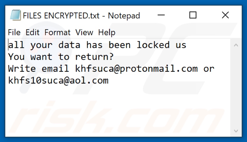 Pr09 ransomware text file (FILES ENCRYPTED.txt)