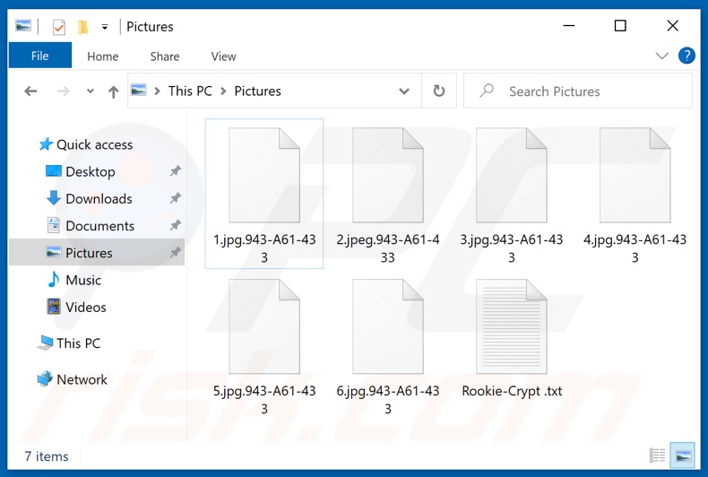 Files encrypted by Rookie Crypt ransomware (victim ID extension)