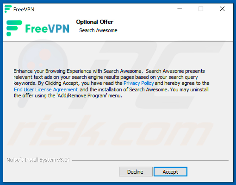 Search Awesome adware-promoting installer (FreeVPN)