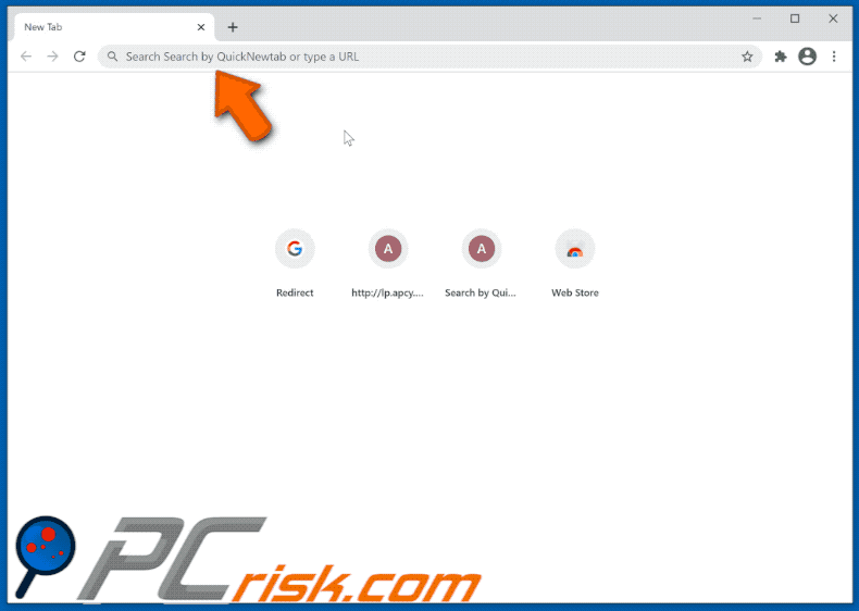 Search by QuickNewtab browser hijacker redirecting to Bing (GIF)