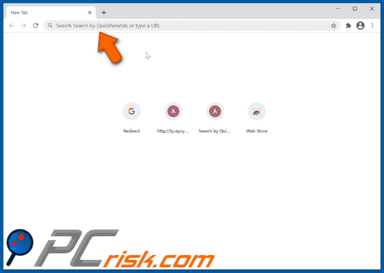 Search by QuickNewtab browser hijacker redirecting to Google (GIF)
