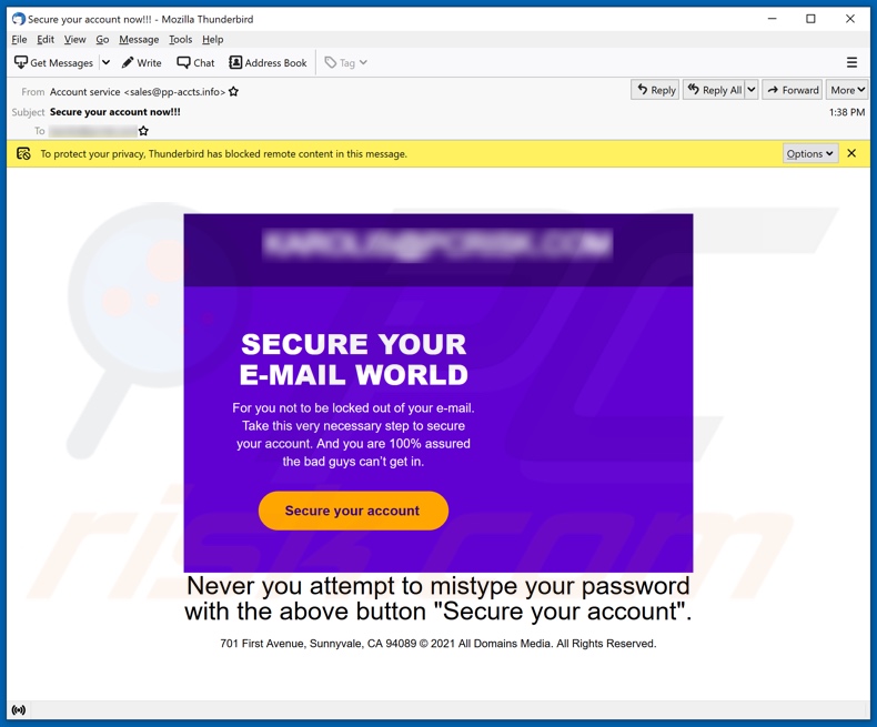 SECURE YOUR E-MAIL WORLD spam campaign